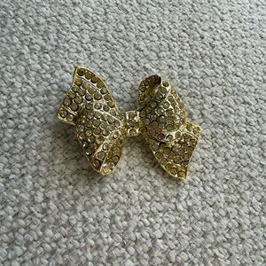 Gold Rhinestone Bow Brooch